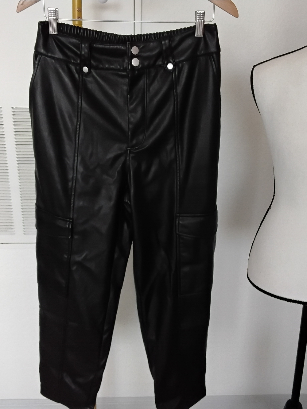 7 For All Mankind Black Faux Leather Cargo Pants